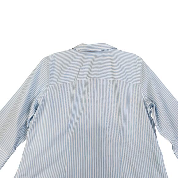 Chicos Womens No Iron Striped Shirt Large Blue White Metallic Stripe 3/4 Sleeves - Picture 4 of 8